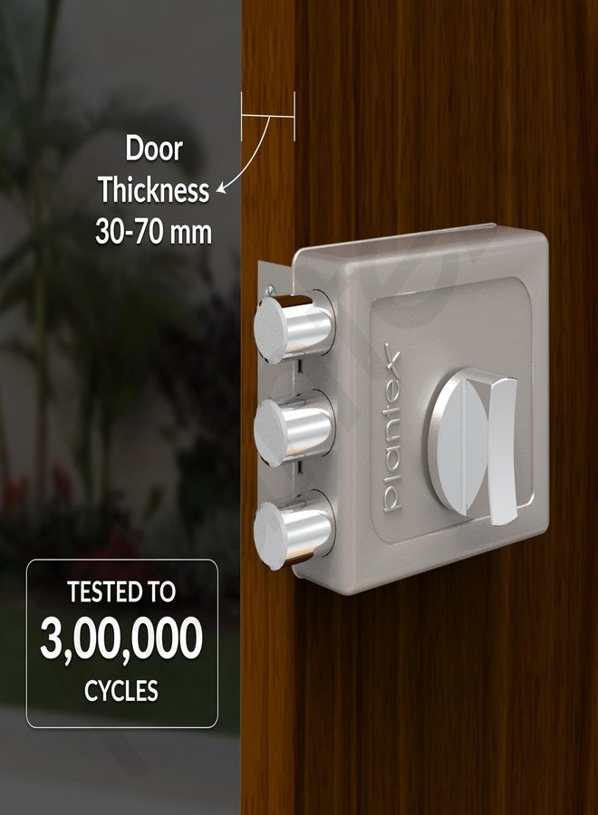 Plantex Heavy Duty Tri Bolt Lock with Key & Knob for Main Door/Suitable on Single Door for Home,Office,Hotel - Pack of 1 (Matt) - Image 2