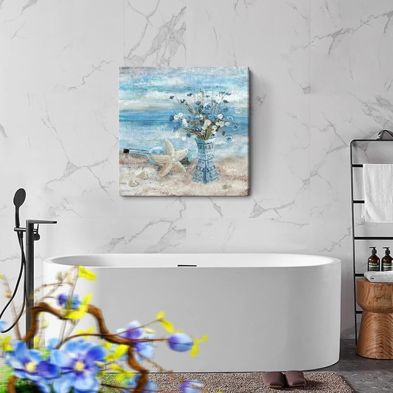 NALACAL Ocean Theme Flower Canvas Print Wall Art - Image 2