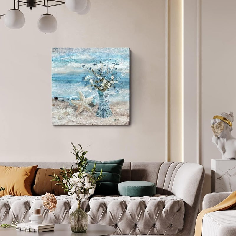 NALACAL Ocean Theme Flower Canvas Print Wall Art - Image 3