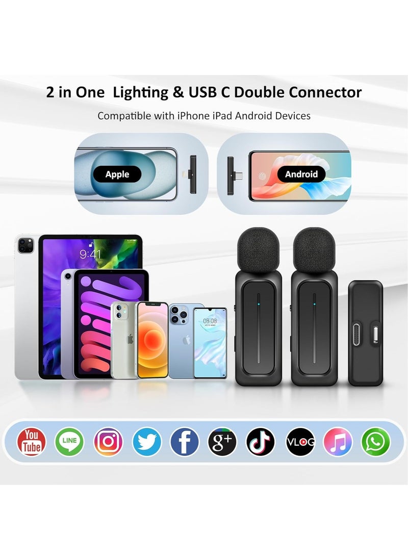 LAESO - 2 Pcs Wireless Lavalier Microphone for iPhone iPad Android with Charging Case 7H Clip on Lapel Microphone Wireless for Video Recording Vlogging, YouTube, Interview, 3 Mode Denoise, 70ft - Image 1