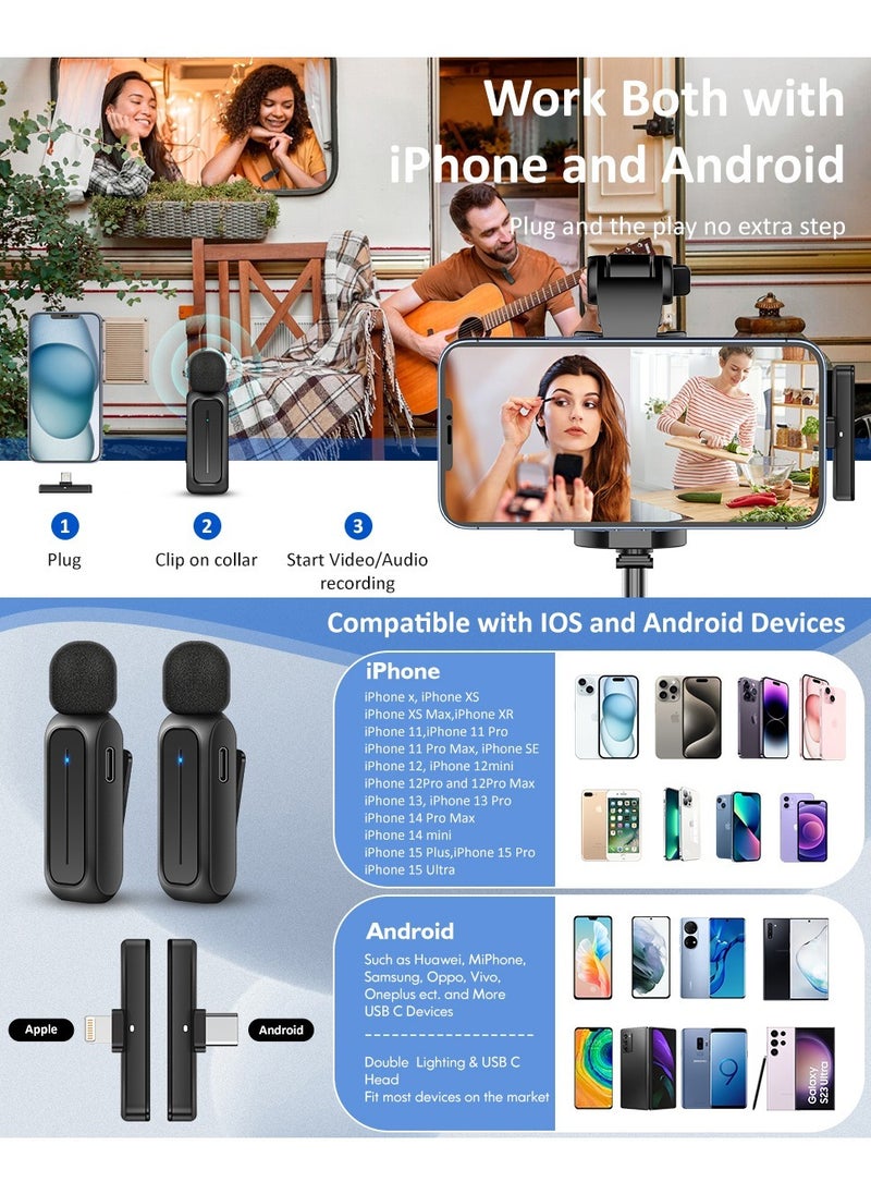 LAESO - 2 Pcs Wireless Lavalier Microphone for iPhone iPad Android with Charging Case 7H Clip on Lapel Microphone Wireless for Video Recording Vlogging, YouTube, Interview, 3 Mode Denoise, 70ft - Image 1