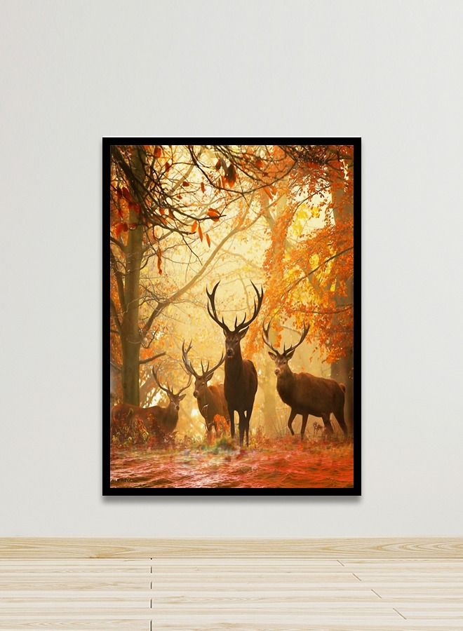 Marktna Canvas Wall Art For Wall Decoration Deer Design With A Hollow Black Frame Size 120x80cm One Piece - Image 1