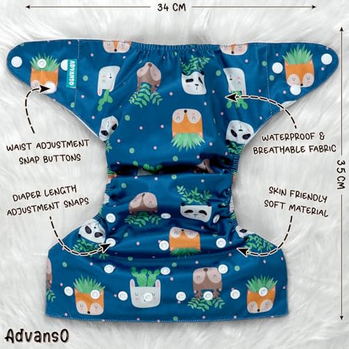 Advanso Leakage Proof cloth diapers for babies, high absorbent 3 reusable diaper 3 insert pad combo pack washable cloth diaper free size 5-18kg adjustable pocket cover 33 - Image 5