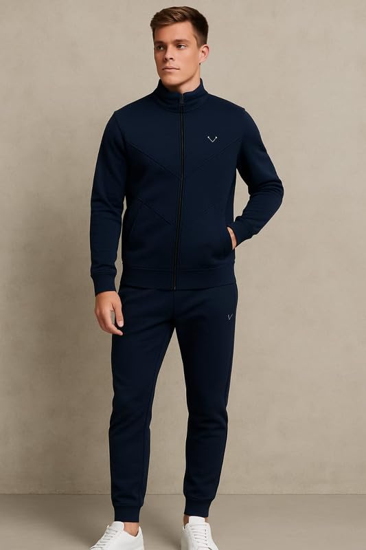 CAPICHINO Men Two Piece Tracksuit Set | Winter Pajama & Jacket Combo | Stylish Sportswear for (Blue,Large) - Image 3