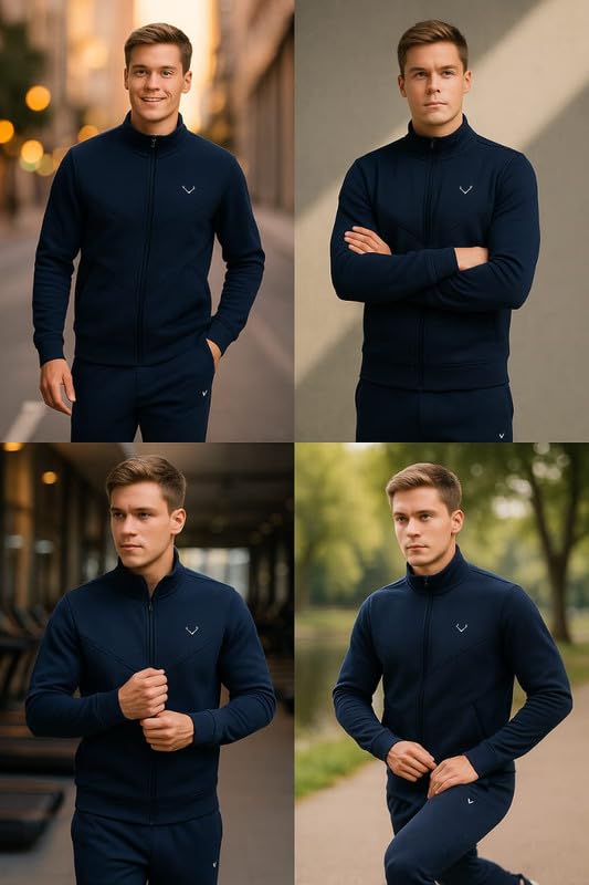 CAPICHINO Men Two Piece Tracksuit Set | Winter Pajama & Jacket Combo | Stylish Sportswear for (Blue,Large) - Image 5