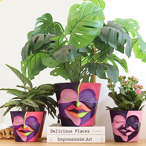 GUGUGO 8 Inch Abstract Rainbow Head Planter, Unique Face Plant Pot with Drainage, Cute Eclectic Flower Planters Pots for Indoor & Outdoor Plants, Colorful Funny Room Decor - Image 5