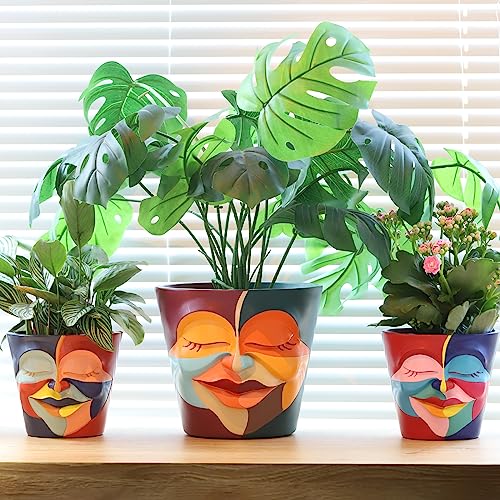 GUGUGO 8 Inch Abstract Rainbow Head Planter, Unique Face Plant Pot with Drainage, Cute Eclectic Flower Planters Pots for Indoor & Outdoor Plants, Colorful Funny Room Decor - Image 4