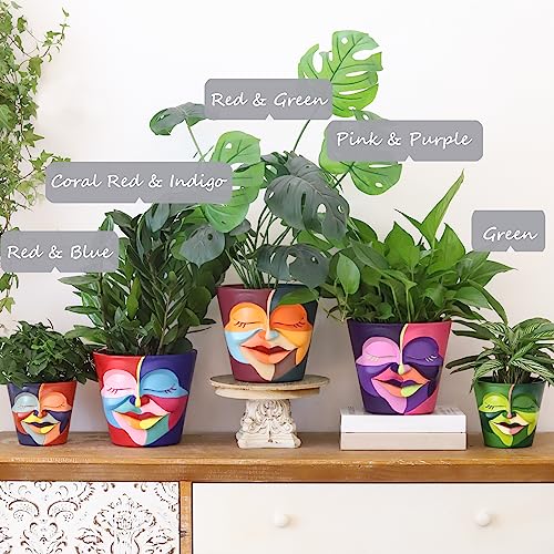 GUGUGO 8 Inch Abstract Rainbow Head Planter, Unique Face Plant Pot with Drainage, Cute Eclectic Flower Planters Pots for Indoor & Outdoor Plants, Colorful Funny Room Decor - Image 2