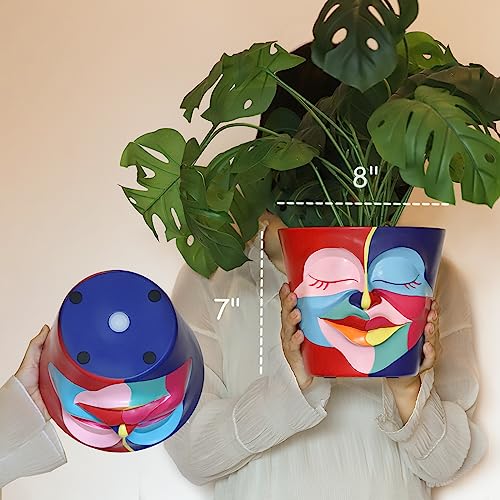 GUGUGO 8 Inch Abstract Rainbow Head Planter, Unique Face Plant Pot with Drainage, Cute Eclectic Flower Planters Pots for Indoor & Outdoor Plants, Colorful Funny Room Decor - Image 3