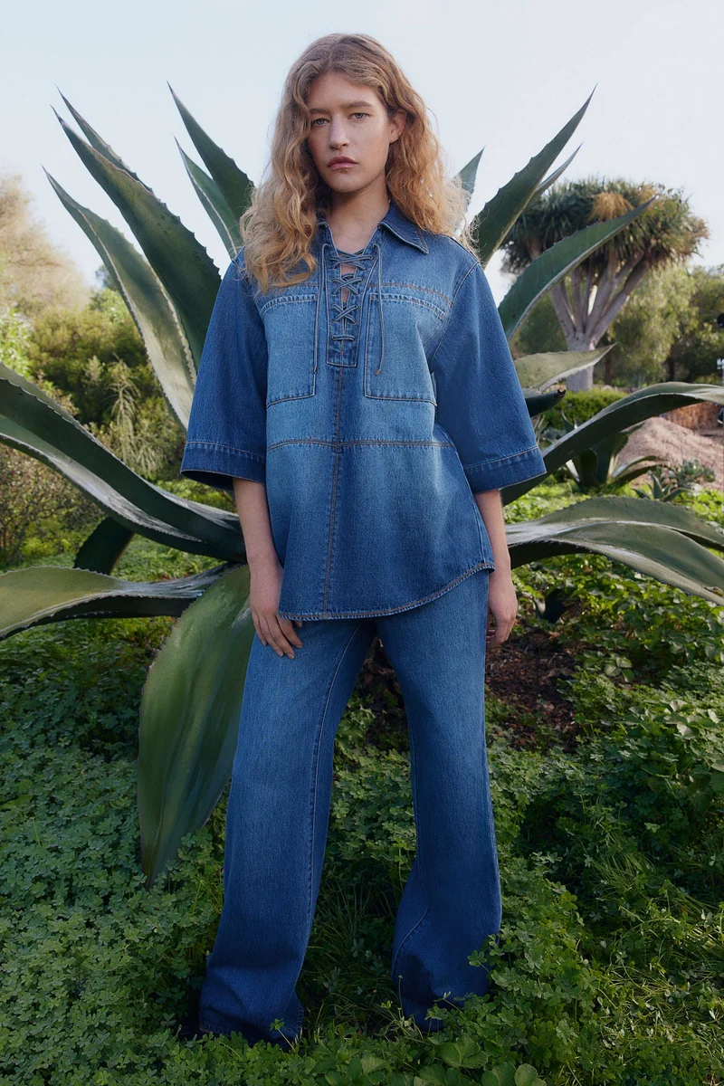 H&M Lace-up denim shirt