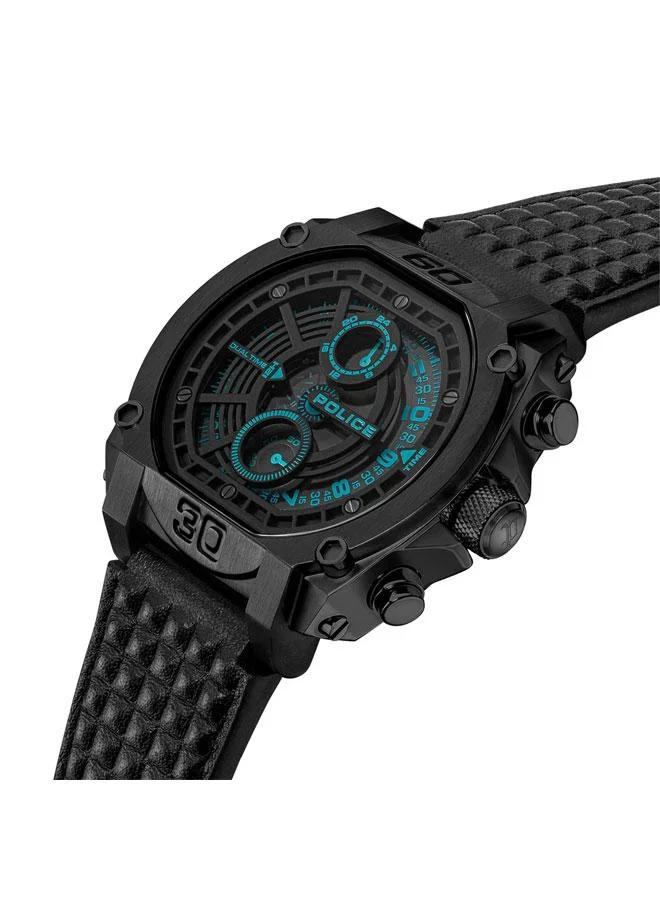 POLICE Norwood Black Dial Black Leather Strap Multifunction Watch for Men - 45mm