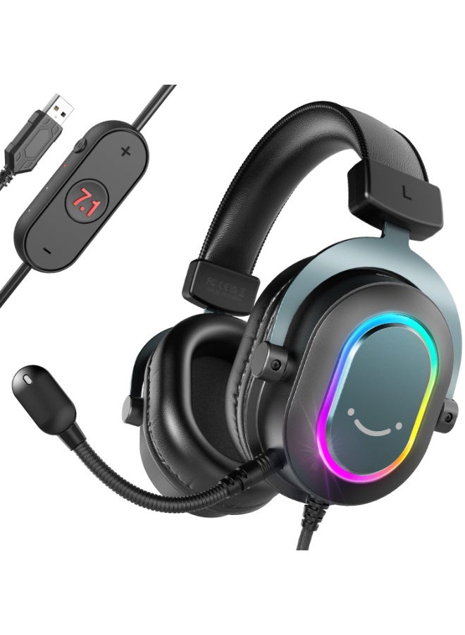 فيفين سماعة ألعاب FIFINE للكمبيوتر الشخصي - سماعة رأس سلكية مزودة بميكروفون - صوت محيطي 7.1، سماعة رأس USB للكمبيوتر المحمول، سماعات رأس للبث على PS4/PS5، مع وضع EQ، RGB، وسائد أذن ناعمة - AmpliGame H6 - Image 1