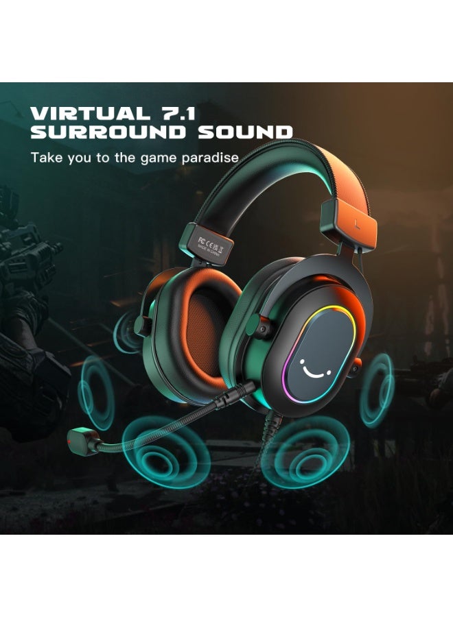 فيفين سماعة ألعاب FIFINE للكمبيوتر الشخصي - سماعة رأس سلكية مزودة بميكروفون - صوت محيطي 7.1، سماعة رأس USB للكمبيوتر المحمول، سماعات رأس للبث على PS4/PS5، مع وضع EQ، RGB، وسائد أذن ناعمة - AmpliGame H6 - Image 2