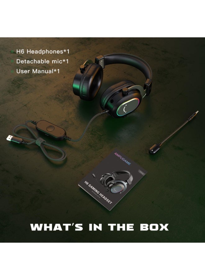 فيفين سماعة ألعاب FIFINE للكمبيوتر الشخصي - سماعة رأس سلكية مزودة بميكروفون - صوت محيطي 7.1، سماعة رأس USB للكمبيوتر المحمول، سماعات رأس للبث على PS4/PS5، مع وضع EQ، RGB، وسائد أذن ناعمة - AmpliGame H6 - Image 4