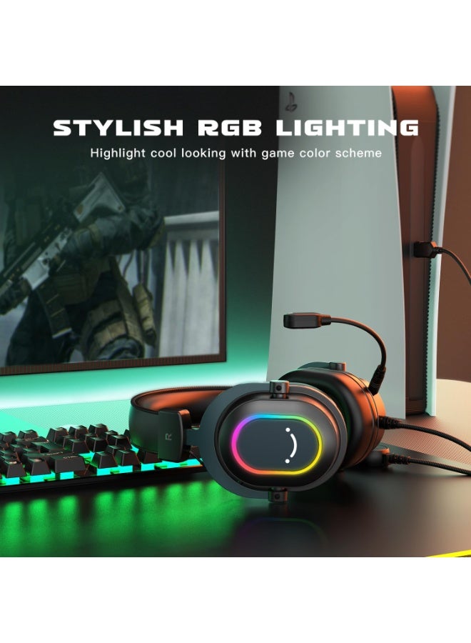 فيفين سماعة ألعاب FIFINE للكمبيوتر الشخصي - سماعة رأس سلكية مزودة بميكروفون - صوت محيطي 7.1، سماعة رأس USB للكمبيوتر المحمول، سماعات رأس للبث على PS4/PS5، مع وضع EQ، RGB، وسائد أذن ناعمة - AmpliGame H6 - Image 5