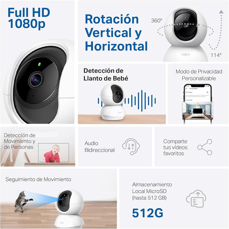 تابو كاميرا مراقبة داخلية بالوايفاي Tapo C200C بدقة 360 درجة ووضوح 1080p وتعرفة الوجوه بالذكاء الاصطناعي - Image 2