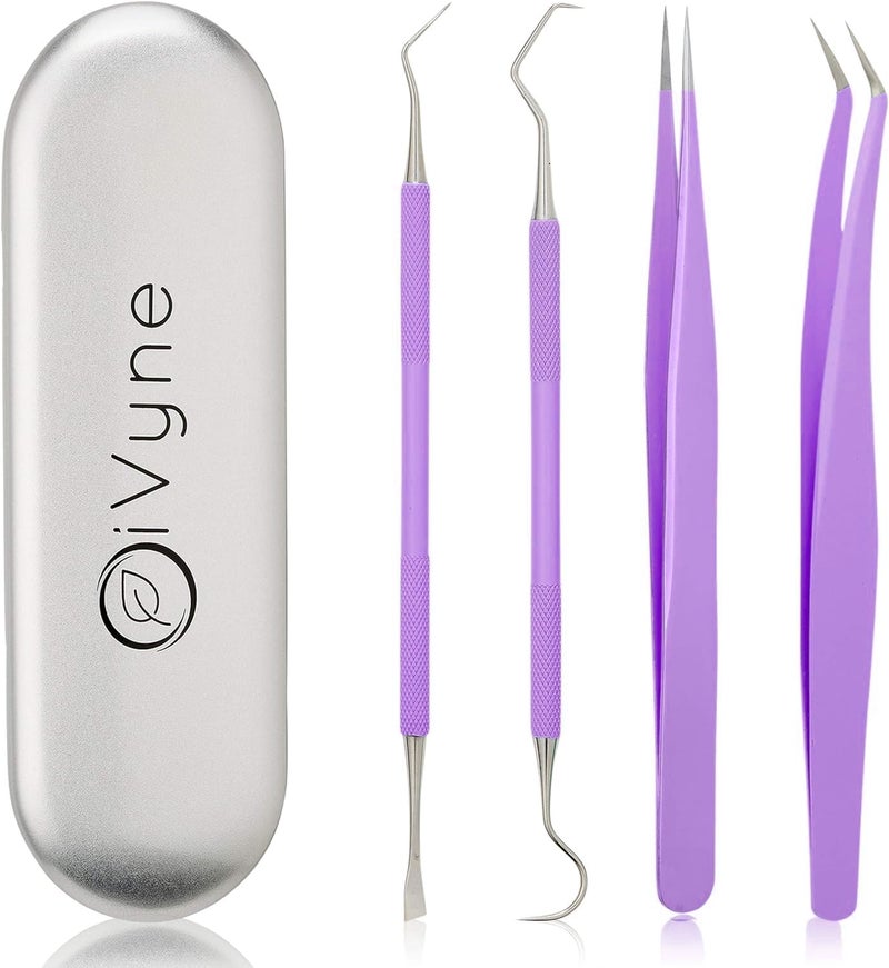 iVyne Premium Vinyl Weeding Tool Kit - Precision Stainless Steel Weeder - Hook and Pick with Fine Tweezers Crafting Set for Cricut Vinyl - by (Purple) - Image 1