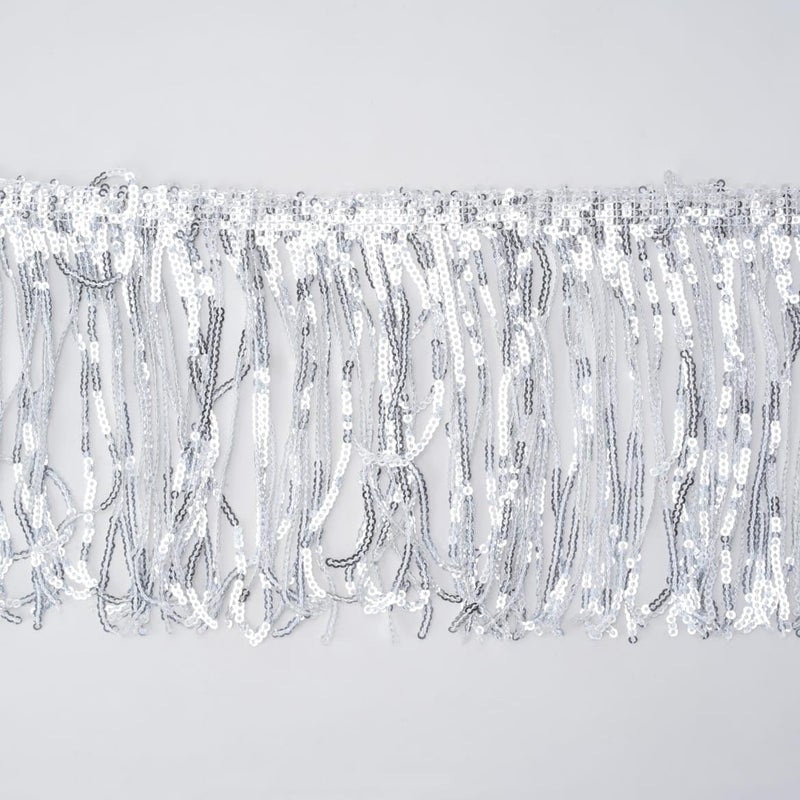 PREMDAS LACES Premdas lace Colorful Sequin Tassel Lace Trim Ribbon Fringe DIY Handmade Dance Performance Clothing Decoration Accessorie3miter Length 6 Inch Silver - Image 2