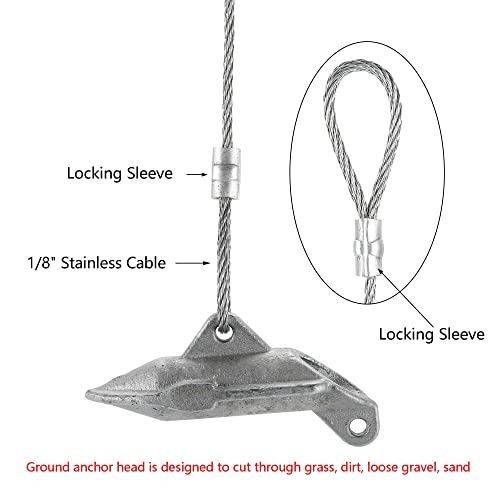 LARNORJE 6 Pack Ground Earth Anchors - Easy Hook Anchor with 30 inch Long x 1/8" Cable, Ideal for Securing Shed, Fence, Green House, Swing Set and More. - Image 3