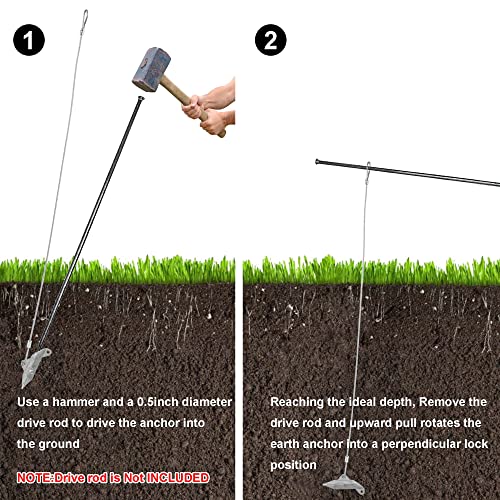 LARNORJE 6 Pack Ground Earth Anchors - Easy Hook Anchor with 30 inch Long x 1/8" Cable, Ideal for Securing Shed, Fence, Green House, Swing Set and More. - Image 4