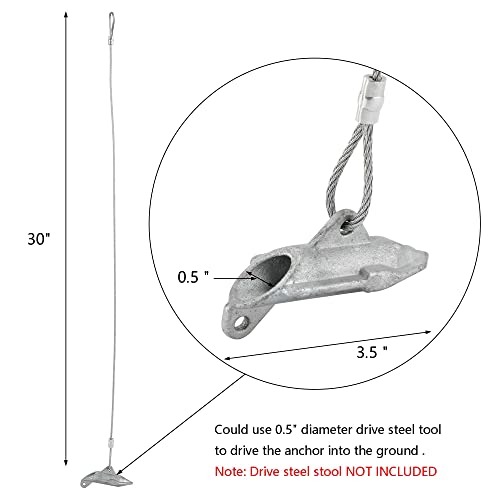 LARNORJE 6 Pack Ground Earth Anchors - Easy Hook Anchor with 30 inch Long x 1/8" Cable, Ideal for Securing Shed, Fence, Green House, Swing Set and More. - Image 2