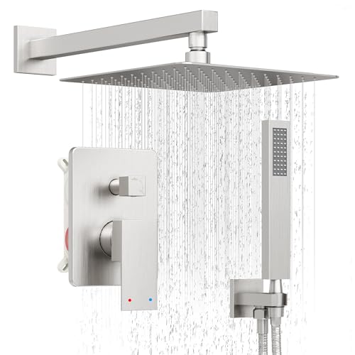 HoliSpa Brushed Nickel Shower System, Shower Faucet Set with 10-Inch Rain Showerhead and Handheld Spray, Wall Mounted High-Pressure Showerhead Combo Set Included Valve and Trim, Brushed Nickel - Image 1