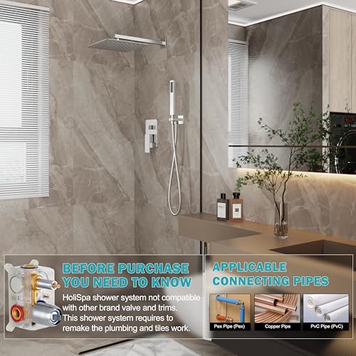 HoliSpa Brushed Nickel Shower System, Shower Faucet Set with 10-Inch Rain Showerhead and Handheld Spray, Wall Mounted High-Pressure Showerhead Combo Set Included Valve and Trim, Brushed Nickel - Image 2