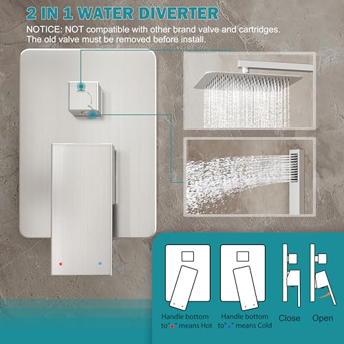HoliSpa Brushed Nickel Shower System, Shower Faucet Set with 10-Inch Rain Showerhead and Handheld Spray, Wall Mounted High-Pressure Showerhead Combo Set Included Valve and Trim, Brushed Nickel - Image 5
