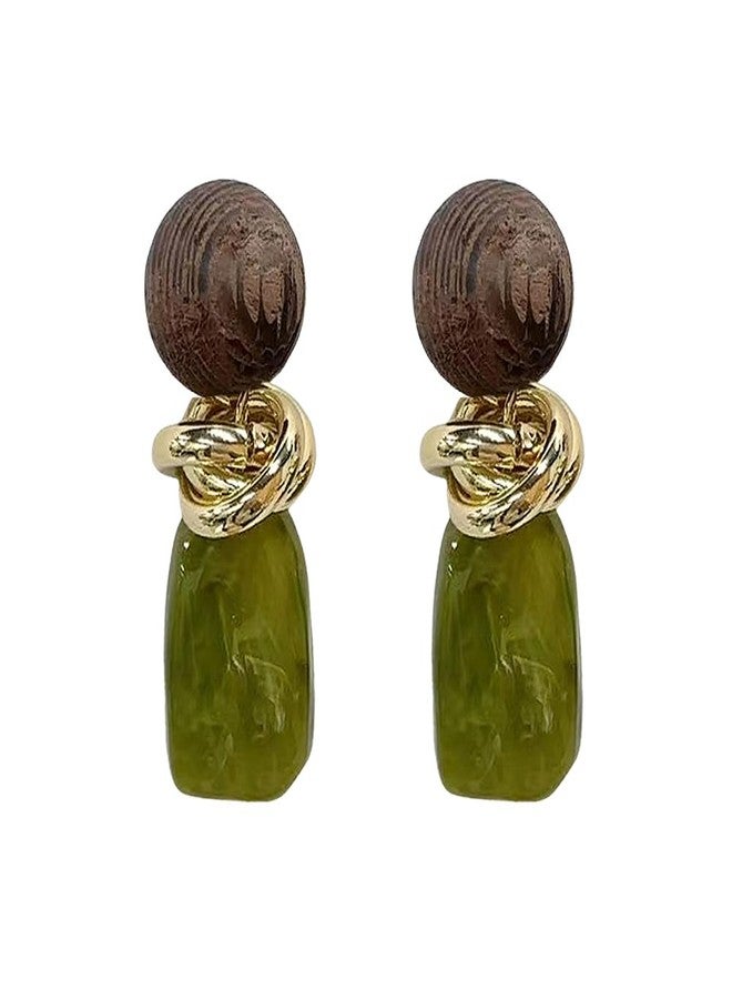Dtja Retro Geometric Statement Earrings for Women Lightweight Resin Imitation Amber Stone Wooden Ball Charms Dangle Drop Earring Vintage Christmas Holiday Birthday Jewelry Gifts (Green) - Image 1