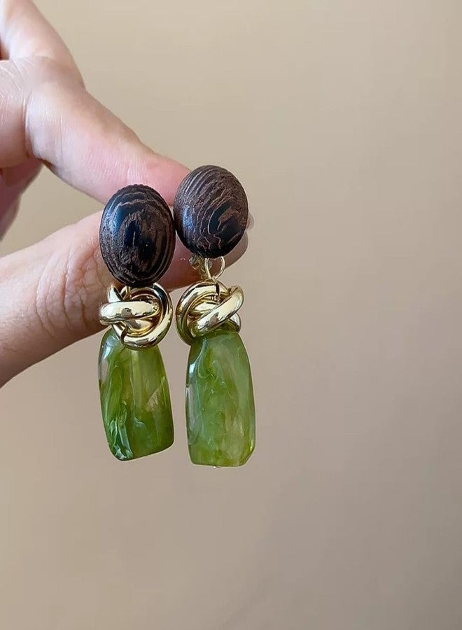 Dtja Retro Geometric Statement Earrings for Women Lightweight Resin Imitation Amber Stone Wooden Ball Charms Dangle Drop Earring Vintage Christmas Holiday Birthday Jewelry Gifts (Green) - Image 4