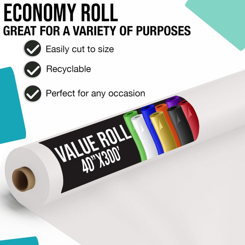 Exquisite Basic White Plastic Table Cover Roll 40" X 300' Table Cloth Plastic Cover Roll - Economy Value Banquet Rolls - Disposable Tablecloth Rolls - Image 2