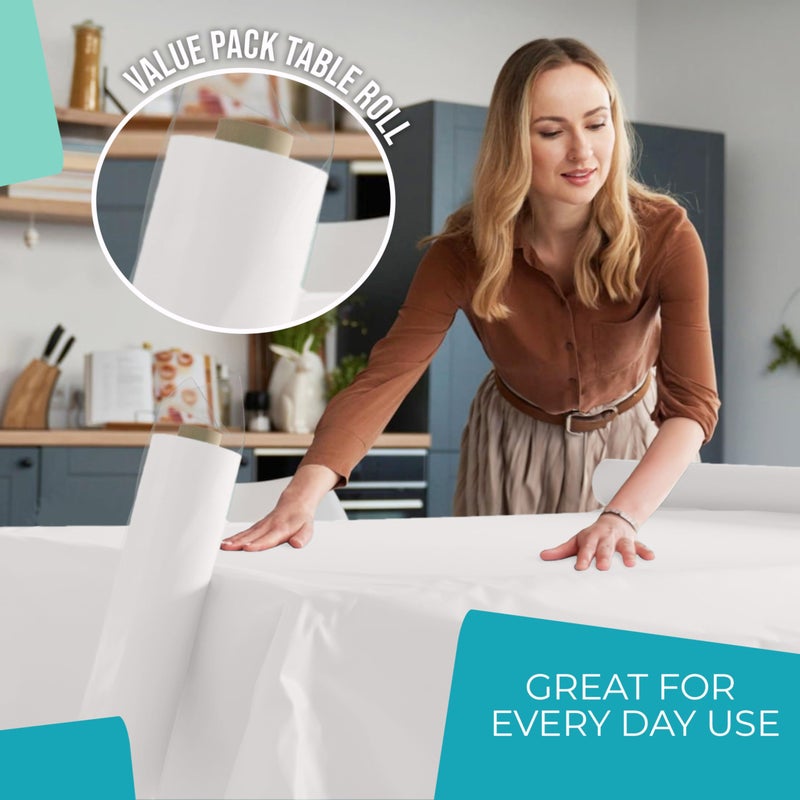 Exquisite Basic White Plastic Table Cover Roll 40" X 300' Table Cloth Plastic Cover Roll - Economy Value Banquet Rolls - Disposable Tablecloth Rolls - Image 4