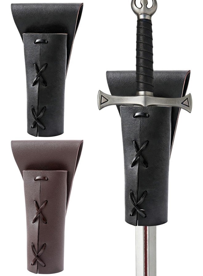 CoTeeZa Medieval Renaissance Viking Sword Leather Belt - 2Pcs Swords Holder Sheath Scabbard, Knight Cosplay Props Leather Frog Case for Men Women, Brown & Black - Image 1