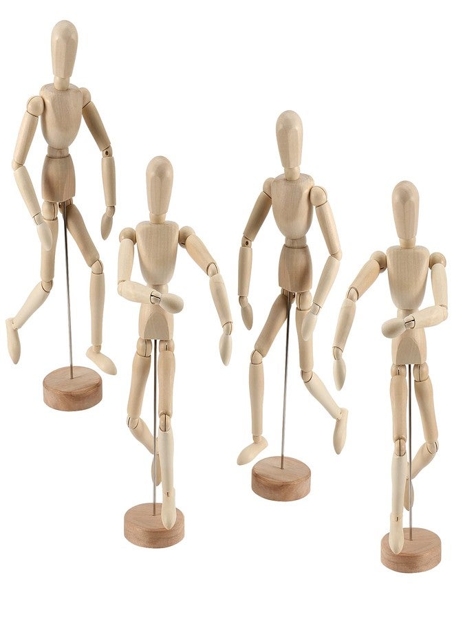 JOIKIT 4 Pack 8.5 Inch Wooden Artists Model, Wooden Art Mannequin Articulated Mannequin with Stand and Posable Body, Movable Wooden Manikin for Drawing The Human Figure - Image 1