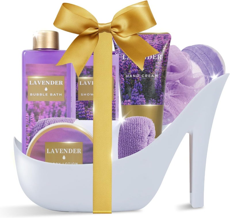 SPA LUXETIQUE Bath Gift Sets for Women 8 PCS Lavender Luxury Spa Gifts for Women Bath Spa Gift Basket with Bubble Bath Shower Gel More Birthday Gifts for Her Mom Girlfriend Chirstmas Gifts