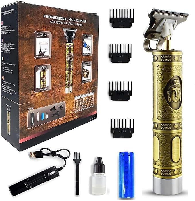 KD ZONE Rechargeable Buddha Style Hair Trimmer for Mens Professional Beard Trimmer Hair Clipper Shaver with Guide Combs Brush USB Cord TBlade Gold - Image 1