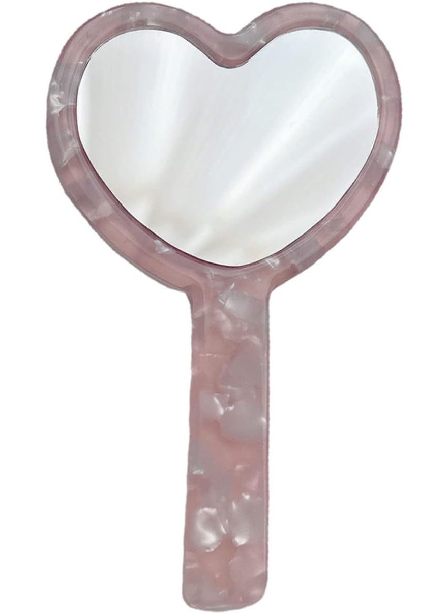 Teensery - Teensery 1 Pack Acetic Acid Hand Mirror Heart Shaped Travel Handheld Mirror Makeup Mirror for Women Girls, Pink - Image 1