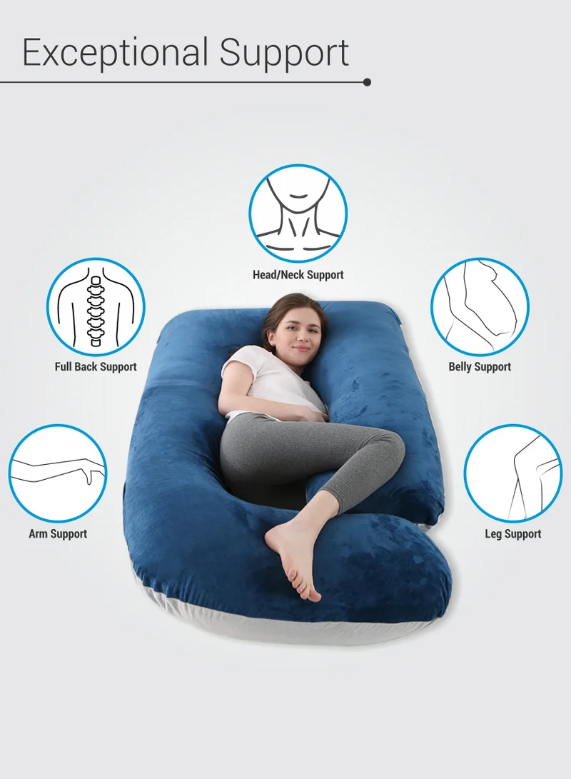 Donetella Pregnancy Pillow G-Shape Long Maternity Pillow, 180 Cm Full Body Support, Removable and Washable Velvet Cover-Complete Support for Back, Hips, Legs, Belly, Grey Blue