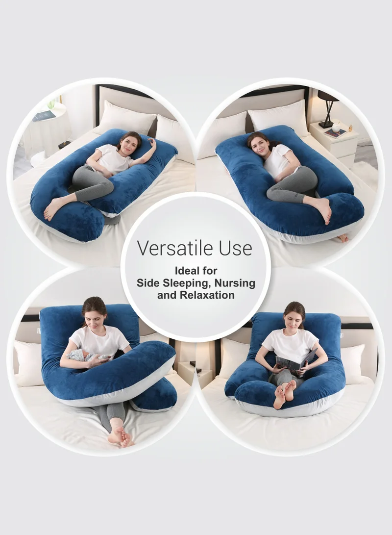 Donetella Pregnancy Pillow G-Shape Long Maternity Pillow, 180 Cm Full Body Support, Removable and Washable Velvet Cover-Complete Support for Back, Hips, Legs, Belly, Grey Blue