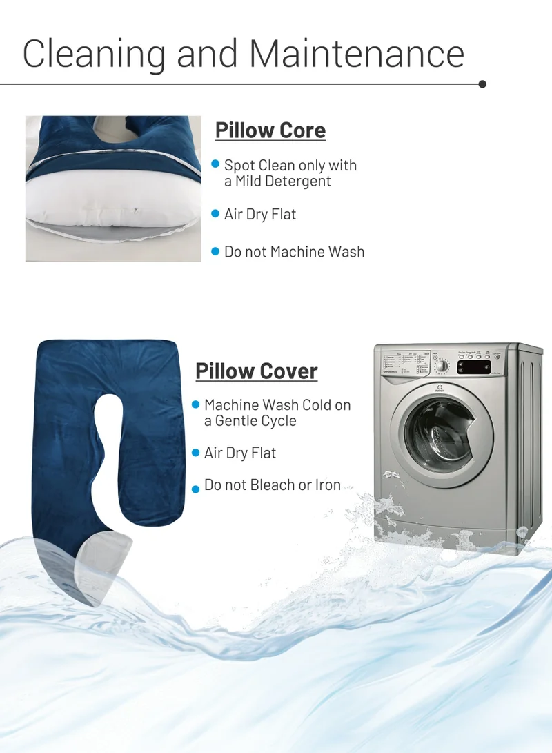 Donetella Pregnancy Pillow G-Shape Long Maternity Pillow, 180 Cm Full Body Support, Removable and Washable Velvet Cover-Complete Support for Back, Hips, Legs, Belly, Grey Blue
