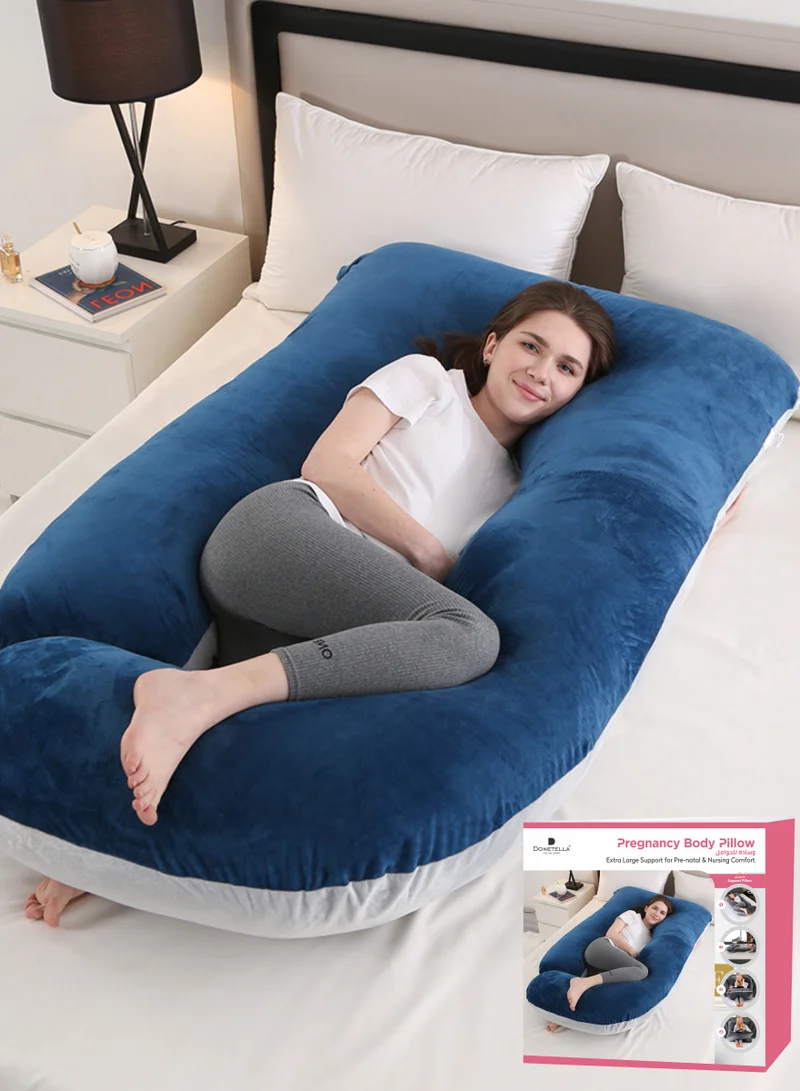 Donetella Pregnancy Pillow G-Shape Long Maternity Pillow, 180 Cm Full Body Support, Removable and Washable Velvet Cover-Complete Support for Back, Hips, Legs, Belly, Grey Blue
