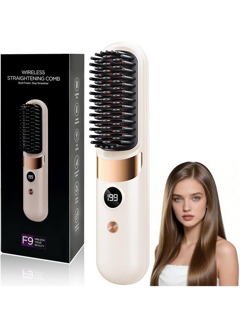 2 in 1 Hair Styler Mini Hair Straightener Brush Comb Wireless Rechargeable Ceramic Hair Straightening Brush - Image 1