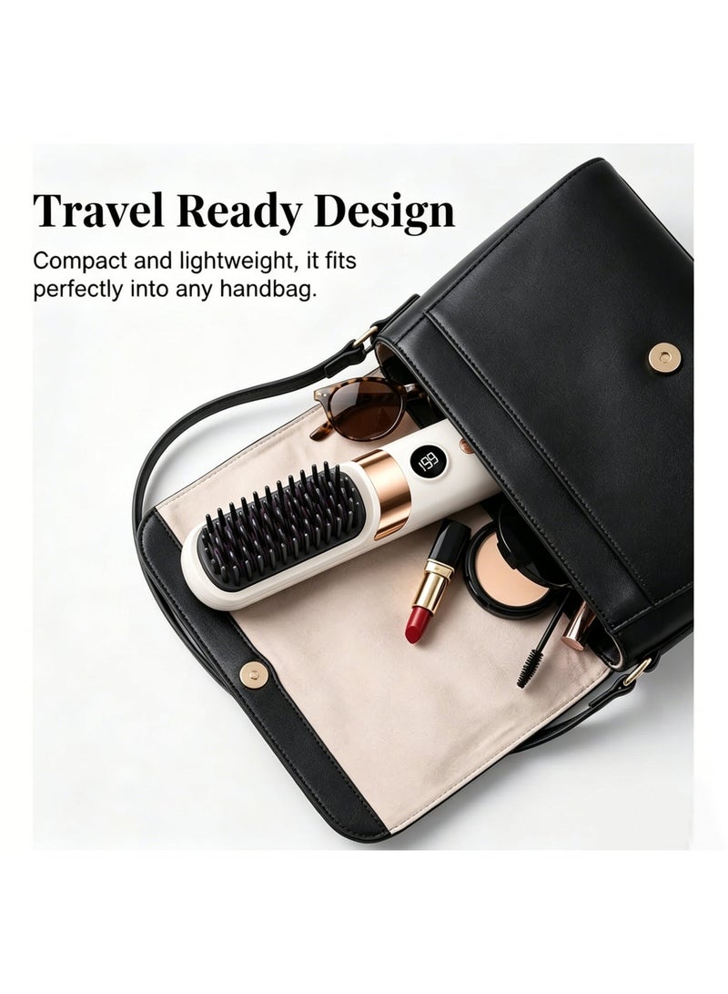 2 in 1 Hair Styler Mini Hair Straightener Brush Comb Wireless Rechargeable Ceramic Hair Straightening Brush - Image 2