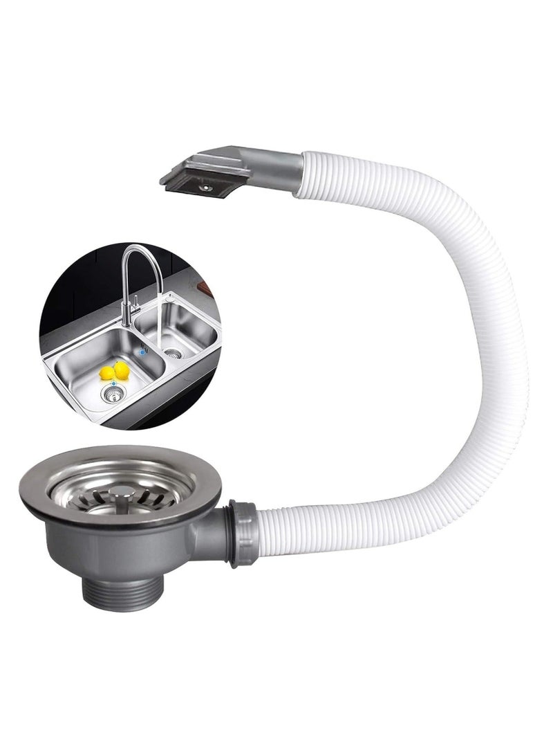 Captaintech Kitchen Sink Waste Collection, Stainless Steel Kitchen Sink Basket Strainer and Square Basket Waste with Overflow Head with PVC Pipe 1½" (114mm) - Image 1