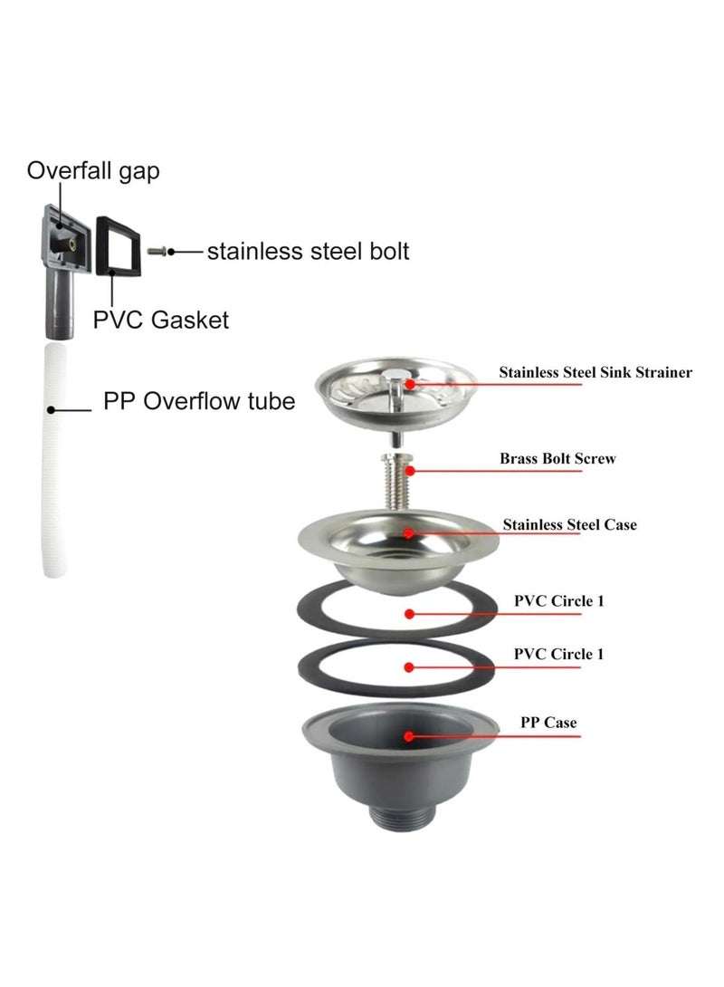 Captaintech Kitchen Sink Waste Collection, Stainless Steel Kitchen Sink Basket Strainer and Square Basket Waste with Overflow Head with PVC Pipe 1½" (114mm) - Image 5