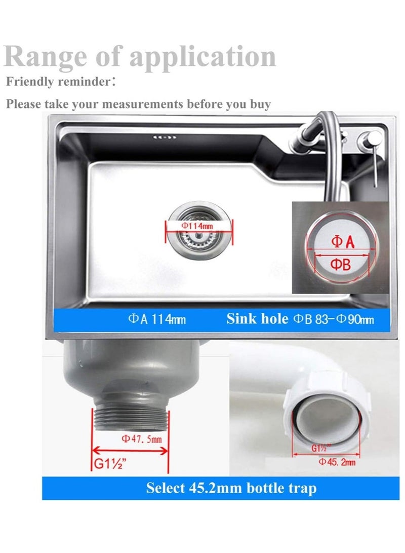 Captaintech Kitchen Sink Waste Collection, Stainless Steel Kitchen Sink Basket Strainer and Square Basket Waste with Overflow Head with PVC Pipe 1½" (114mm) - Image 4