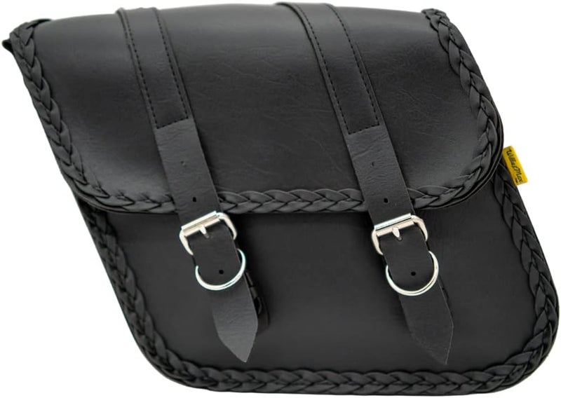 Dowco Willie & Max Braided Series Synthetic Leather Compact Slant Motorcycle Saddlebag Set - Black - Image 1