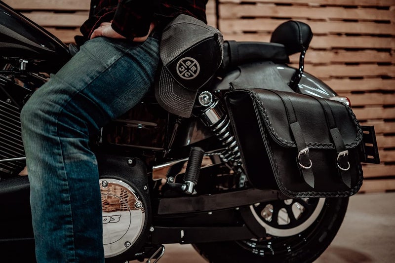 Dowco Willie & Max Braided Series Synthetic Leather Compact Slant Motorcycle Saddlebag Set - Black - Image 5