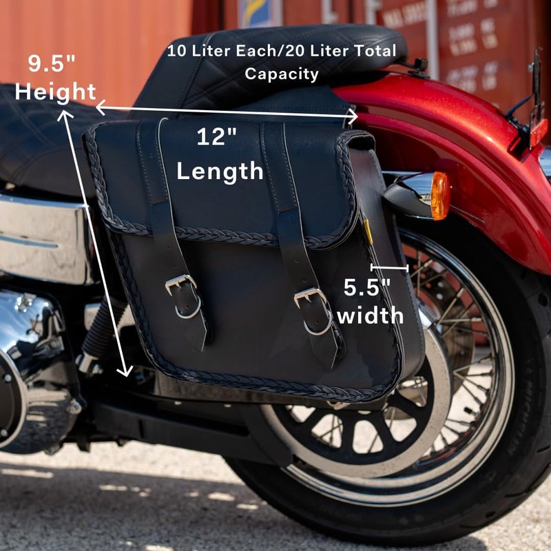 Dowco Willie & Max Braided Series Synthetic Leather Compact Slant Motorcycle Saddlebag Set - Black - Image 2