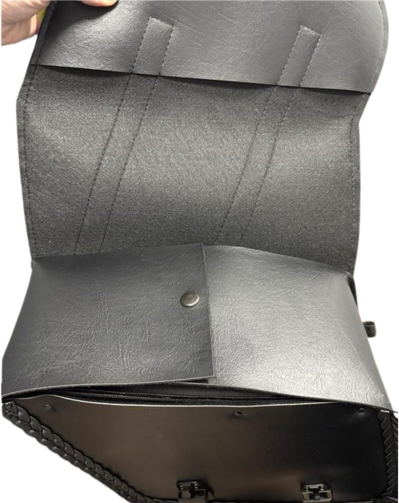 Dowco Willie & Max Braided Series Synthetic Leather Compact Slant Motorcycle Saddlebag Set - Black - Image 4